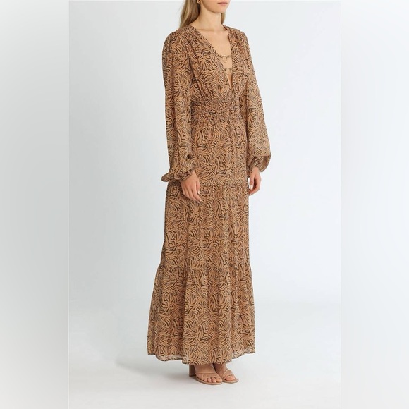 NWT Anthropologie Charlie Holiday Whitney Maxi Dress Cotton Animal Print Brown M - Picture 2 of 16
